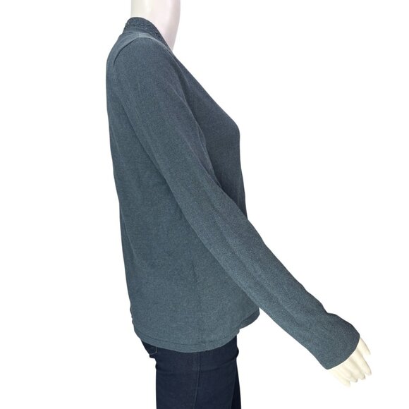 Eileen Fisher Womens Open Front Knit Sweater Cardigan Beaded Green Size S - Picture 9 of 14